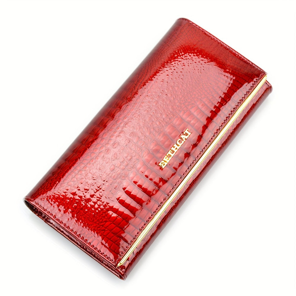 Women's Leather Wallet Large Capacity Phone Bag & Coin Purse Red