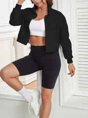 Zip Front Jacket Casual Turtleneck Crop Jacket