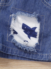 2pcs Shark Graphic Boys Hooded Tank Top&Shorts Set