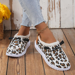 Leopard Print Snow Shoes Winter Warm Ankle Shoes
