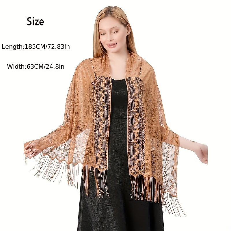 Paisley Print Lace Fringed Shawl for Women