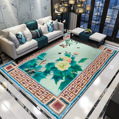 Chinese Flower Bird Print Living Room Rug Coffee Table Carpet