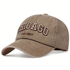 Chicago Embroidery Baseball Cap Vintage Washed Distressed Dad Hat U