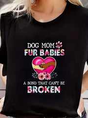 Dog Mom Letter Print Tee For Women Round Neck Casual Sports T Shirt