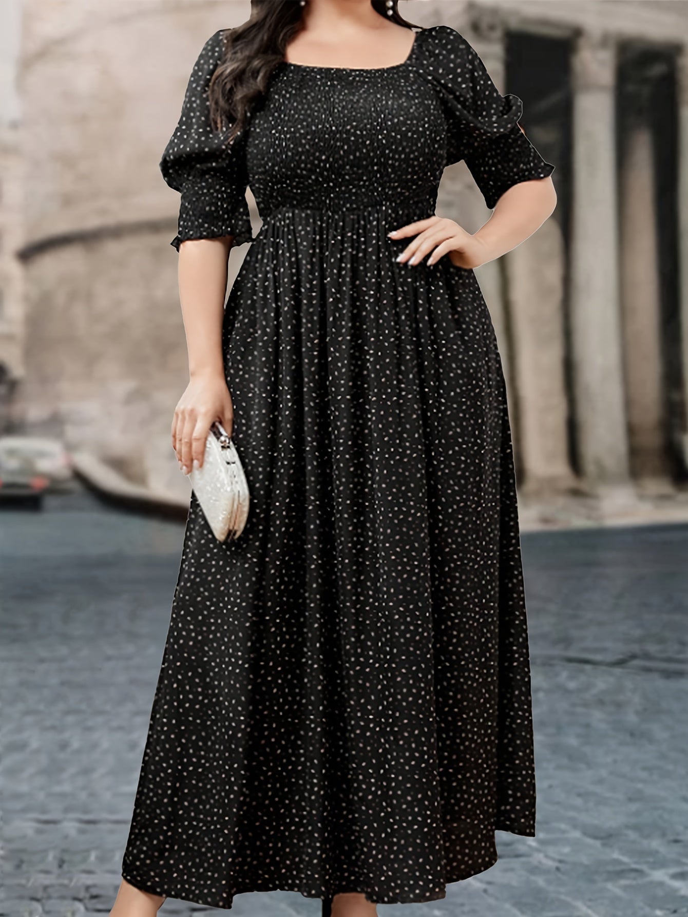 Polka Dot Puff Sleeve Maxi Dress