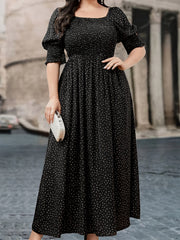 Polka Dot Puff Sleeve Maxi Dress