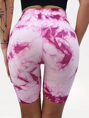 Women's Tie Dyed High Waist Yoga Shorts with Peach Hip Leggings
