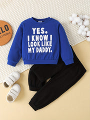 Cotton Little Boys Outfit Letter Graphic Sweatshirt & Pants Set