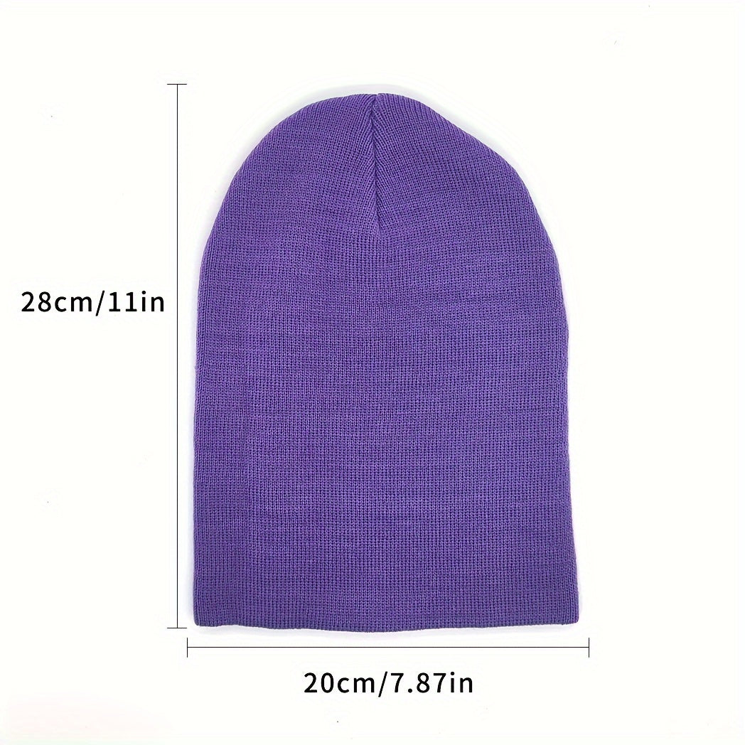 2pcs Acrylic Beanie Hat for Autumn/Winter Knitted Pullover Cap Candy Solid Cap
