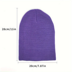 2pcs Acrylic Beanie Hat for Autumn/Winter Knitted Pullover Cap Candy Solid Cap