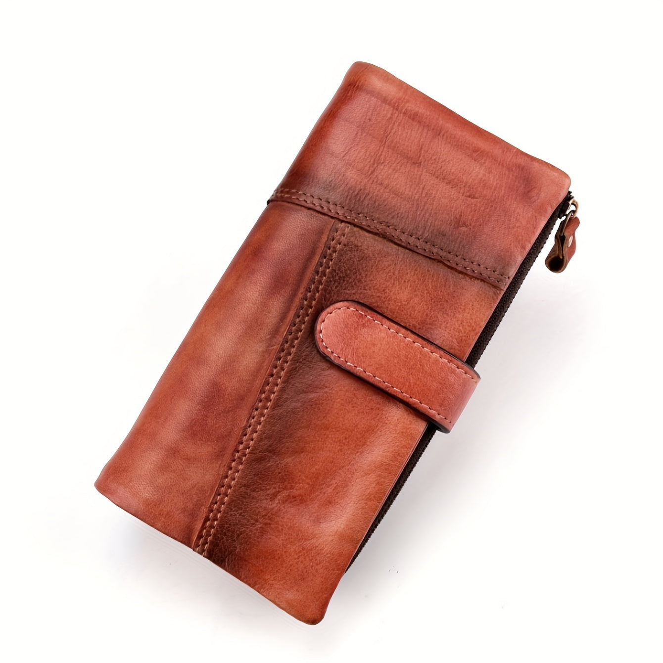 Women's RFID Blocking Wallet Brown Retro Style with Buckle Closure