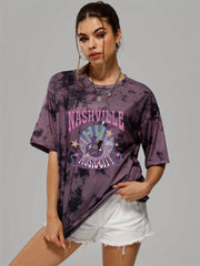 Tie Dye Rock Music Tee Round Neck Summer T-shirt Women's Clothing