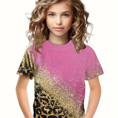Leopard Print Short Sleeve T-shirt for Girls - Summer Gift
