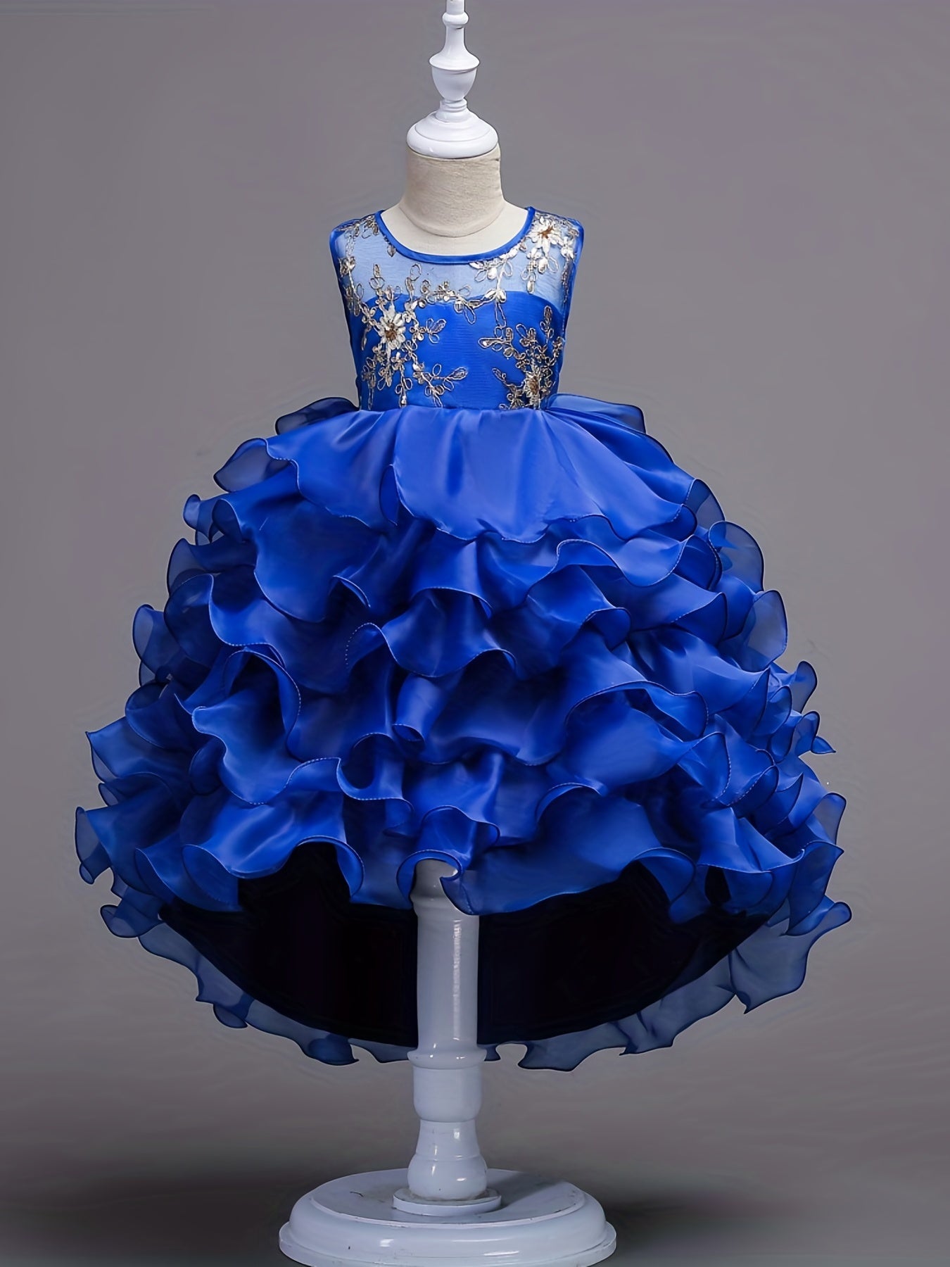 Kids Vintage Ruffle Lace Flower Dress Trailing Princess Dress