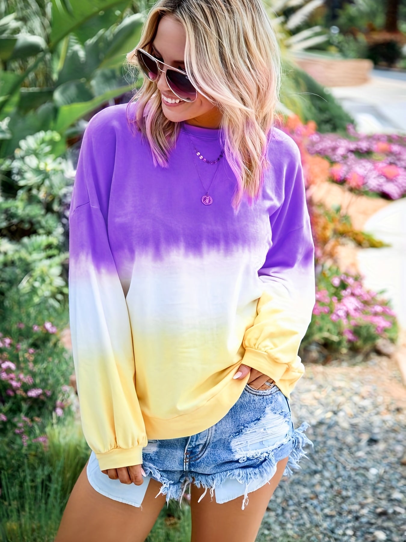 Gradient Print Sweatshirt Long Sleeve Casual Top for Spring & Summer