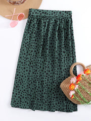 Leopard Pleated Skirts Casual High Waist Midi Comfy Skirts