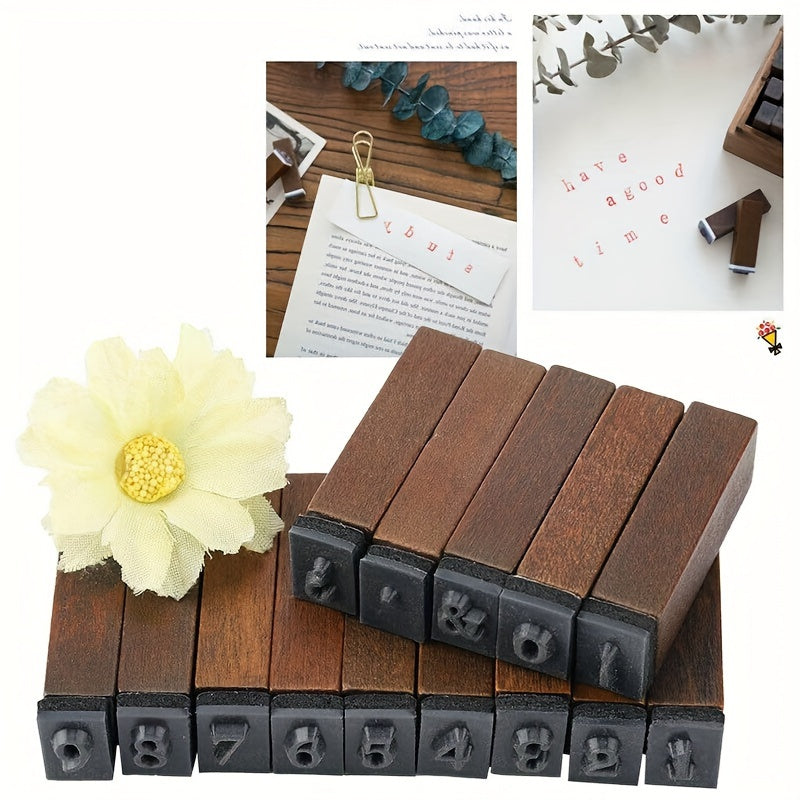 70pcs Alphabet Letter Number Wood Rubber Stamps Set With Box