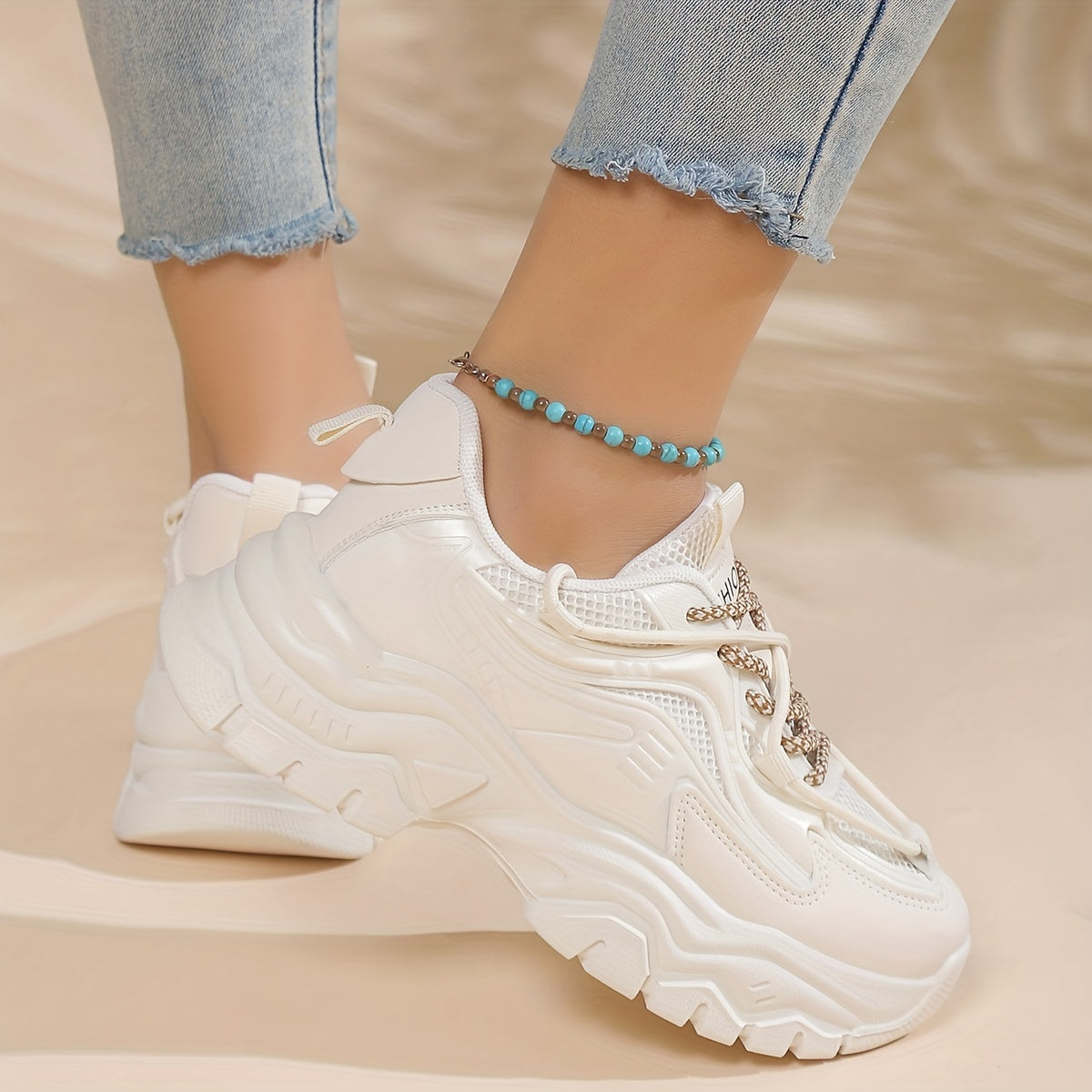 Women's Breathable Mesh Panel Sneakers Thick Bottom Platform Shoes