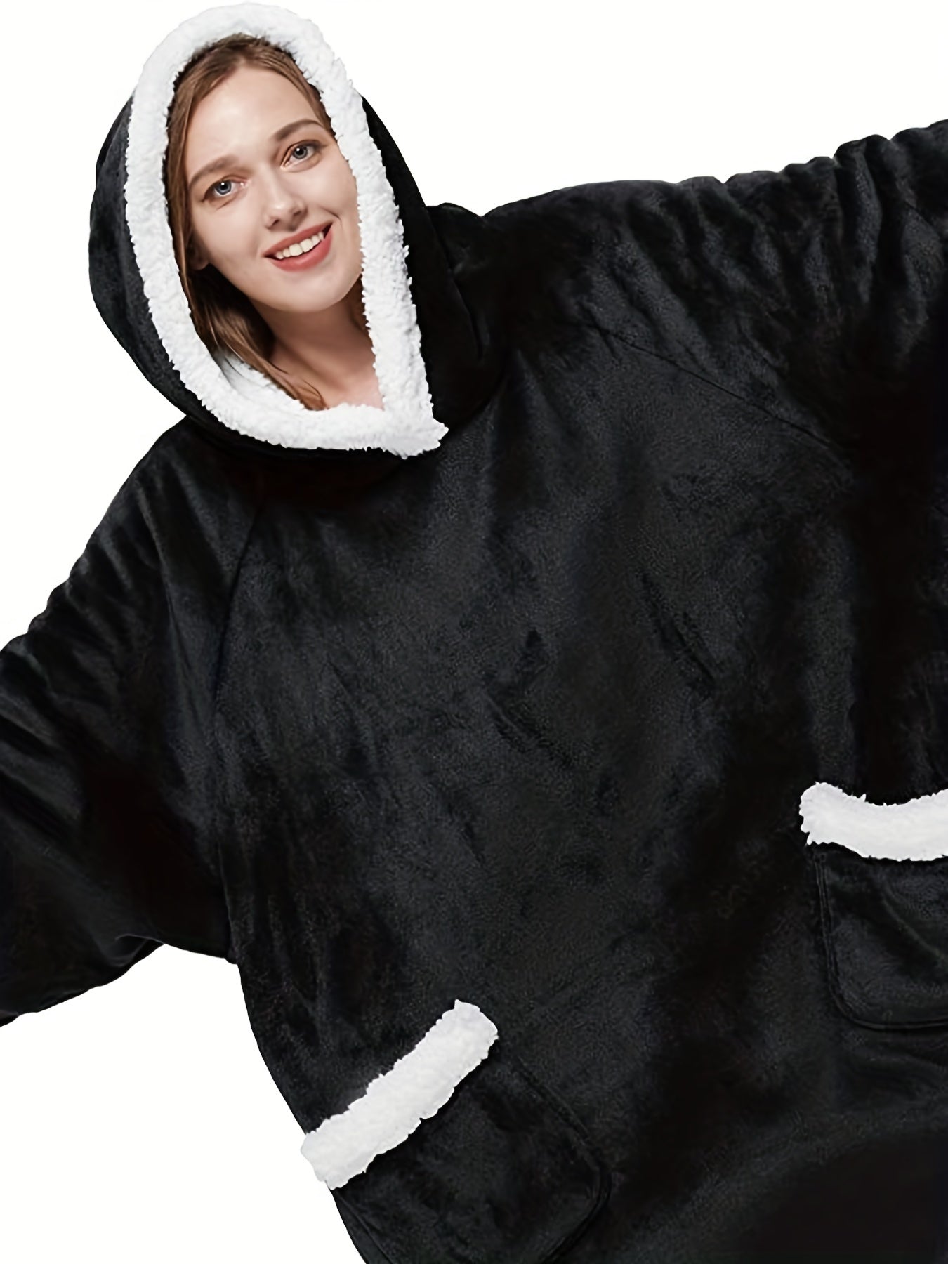 Hooded Fleece Blanket Robe Women's Long Sleeve Flannel Loungewear