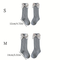 Girls Cotton Big Bow Decor Knee High Socks