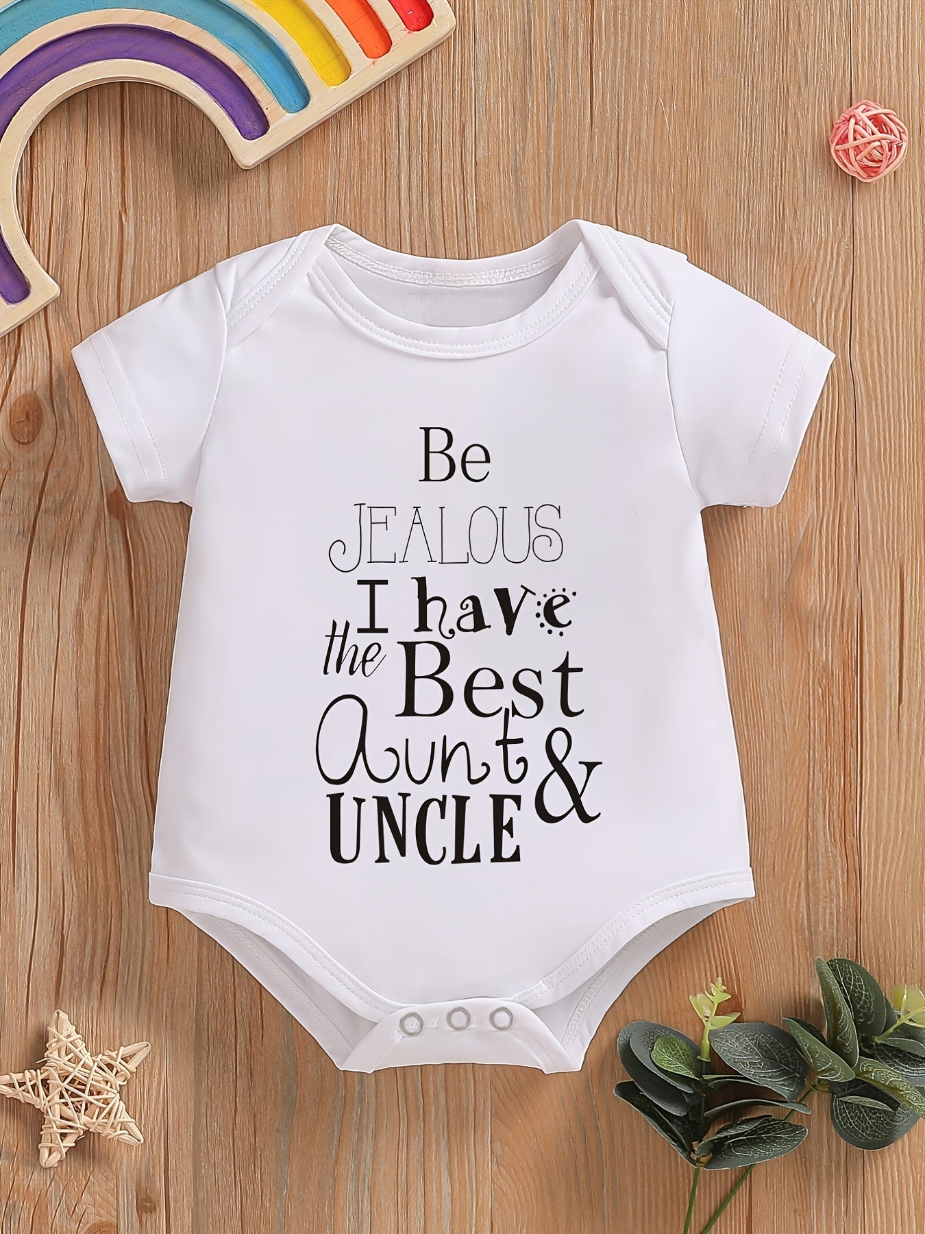 Aunt & Uncle Print Short Sleeve Onesie Casual Romper