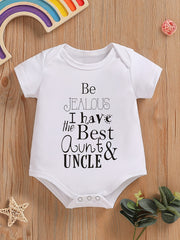 Aunt & Uncle Print Short Sleeve Onesie Casual Romper