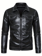 Vintage Style PU Biker Jacket Men's Zip Up Faux Leather Jacket