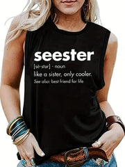 Letter Print Crew Neck Tank Top for Women