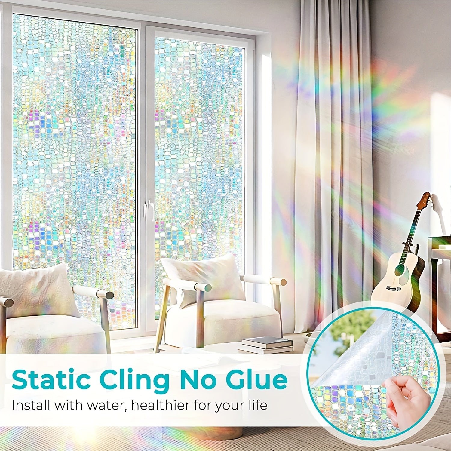 Privacy Window Film Stained Glass Rainbow Clings Sun Blocking Decor