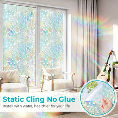 Privacy Window Film Stained Glass Rainbow Clings Sun Blocking Decor