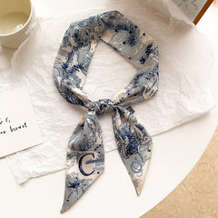 Retro Print Small Silk Scarves Hair Ties Slim Ribbons Scarves Ties