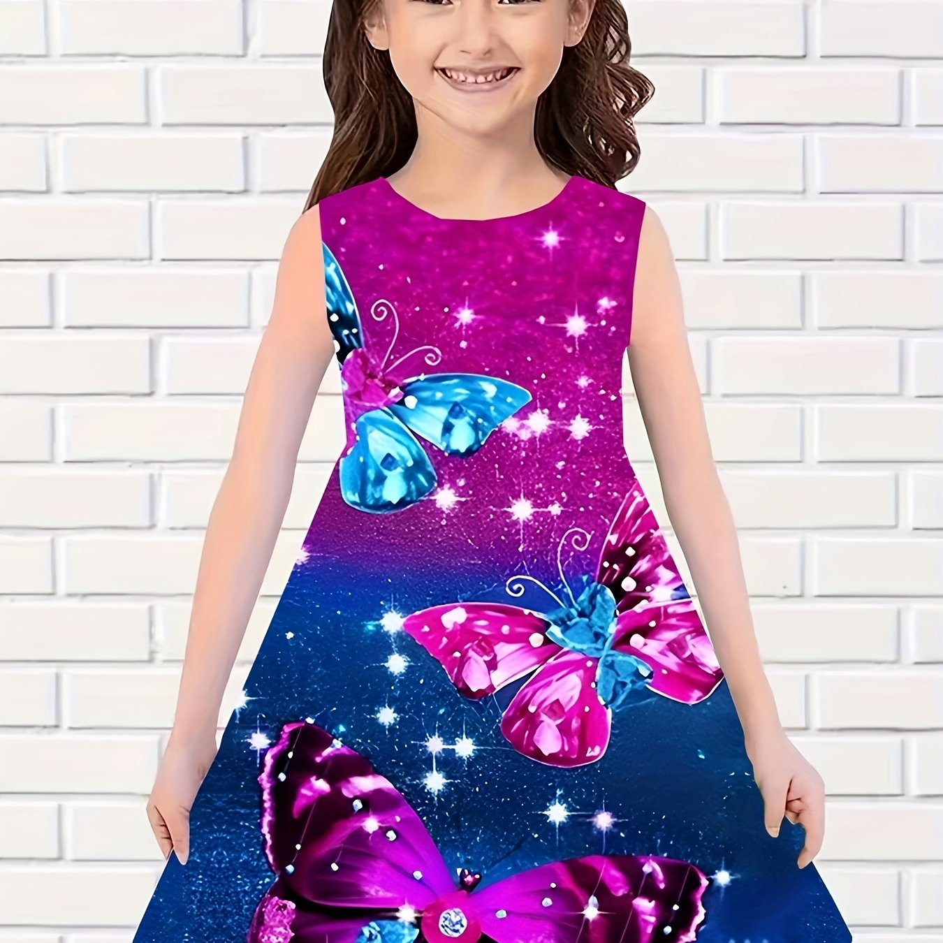Girls Butterfly Sleeveless Dress for Summer
