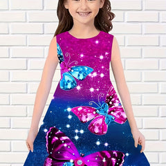 Girls Butterfly Sleeveless Dress for Summer