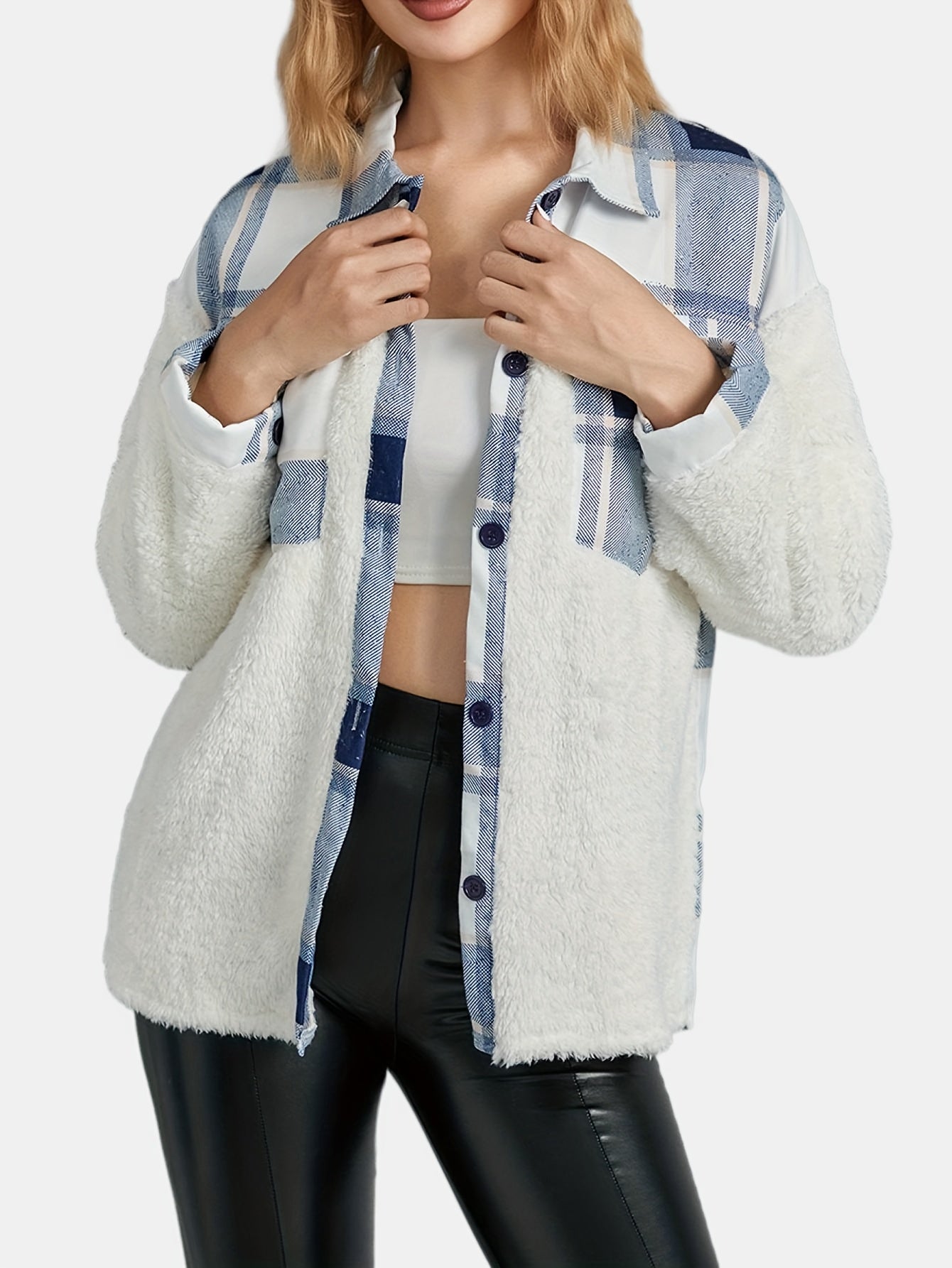 Plaid Print Button Front Jacket Long Sleeve Casual Jacket