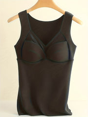 Contrast Mesh Tank Top V Neck Padded Thermal Top
