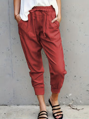 Drawstring Waist Solid Casual Pants for Women