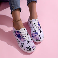 Women's Halloween Skull Pattern Skateboard Shoes Lightweight Lace Up Flat Shoes