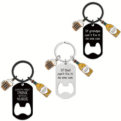 Stainless Steel Bottle Opener Keychain Wine Cup Pendant Key Ring