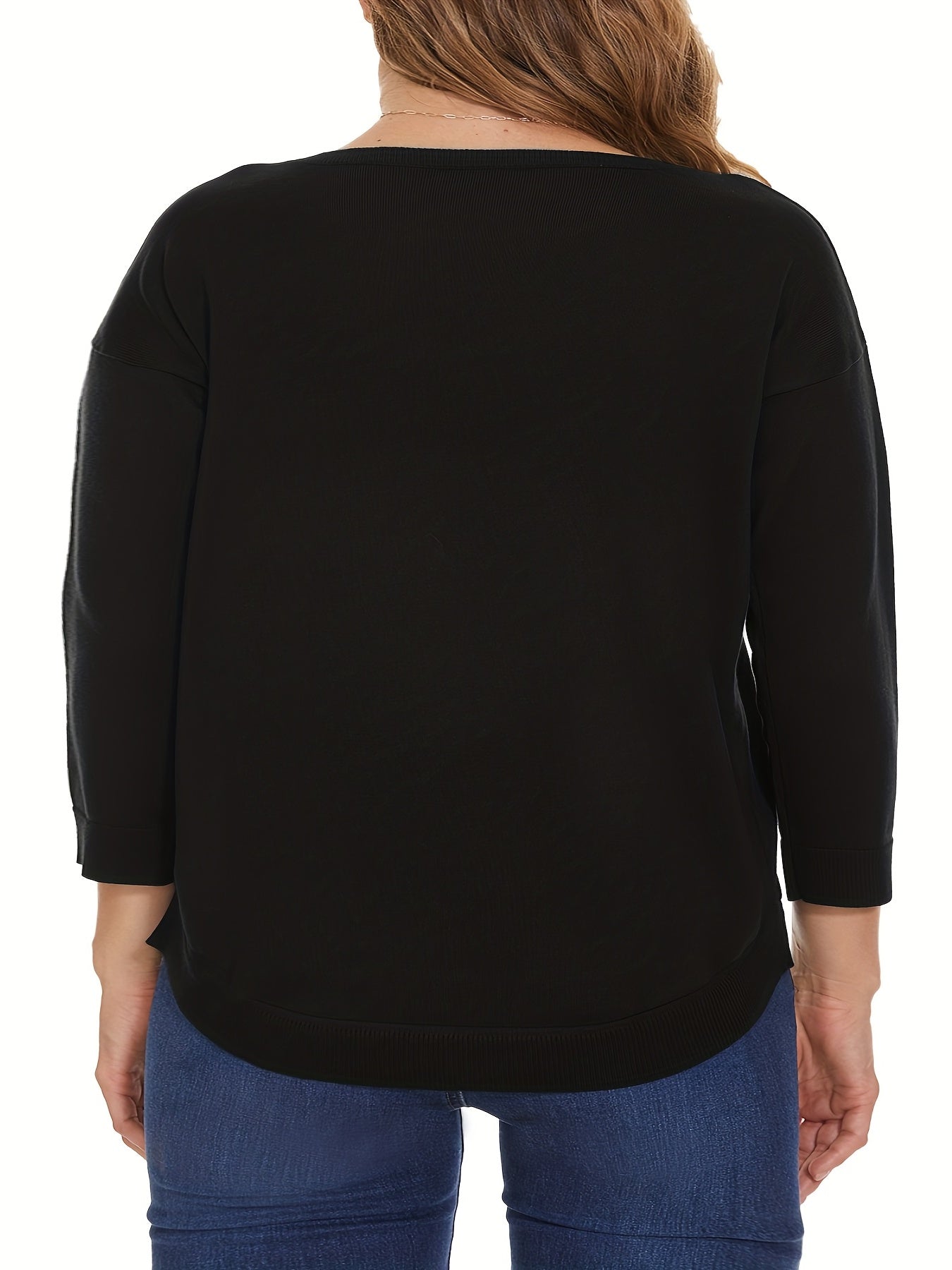 Casual Sweater Women's Plus Solid Long Sleeve Round Neck Knit Top