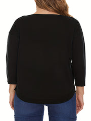 Casual Sweater Women's Plus Solid Long Sleeve Round Neck Knit Top