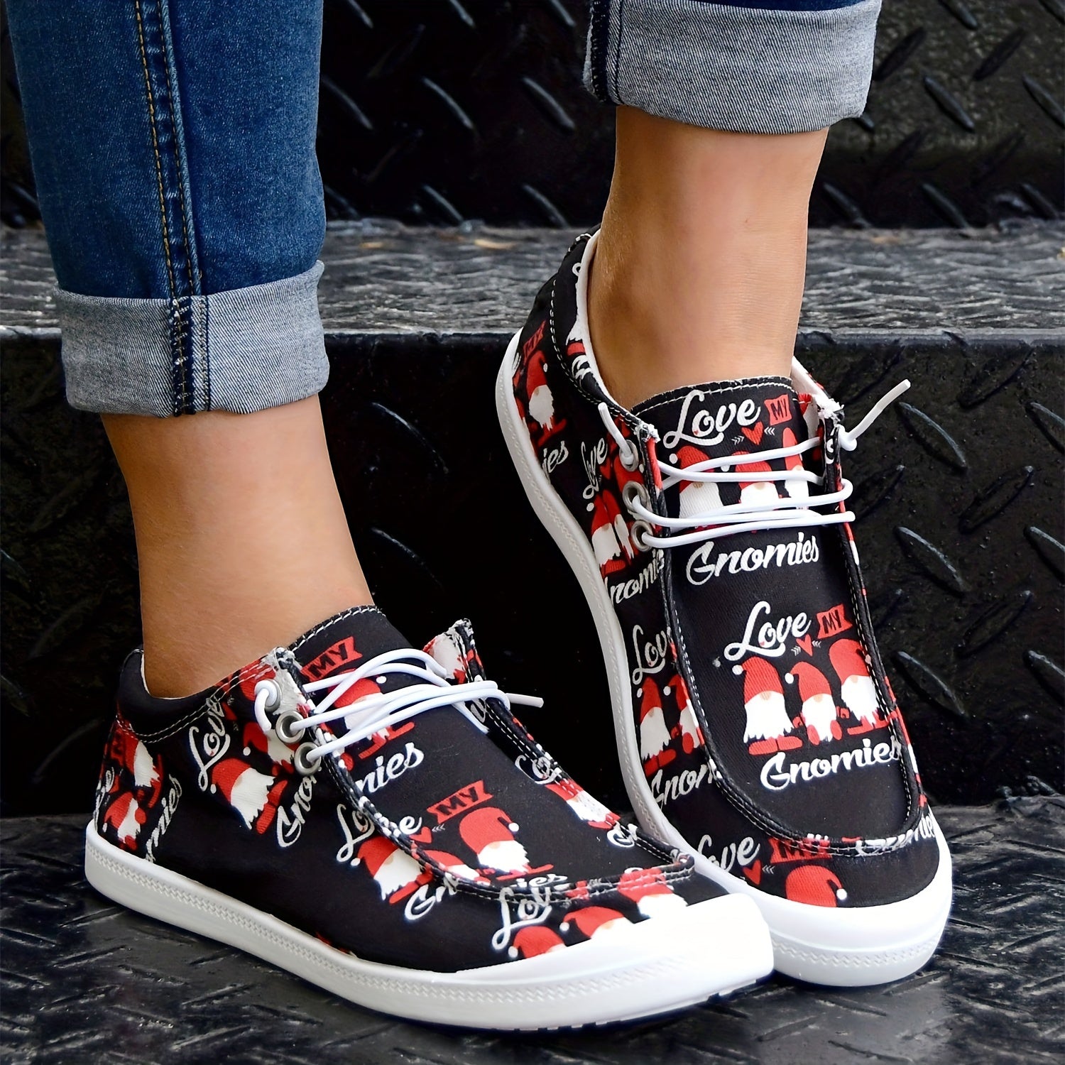 Christmas Hat Pattern Lace Up Walking Shoes