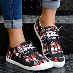 Christmas Hat Pattern Lace Up Walking Shoes