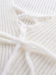 Women's Ribbed Pullover Sweater with Lace Up Drawstring