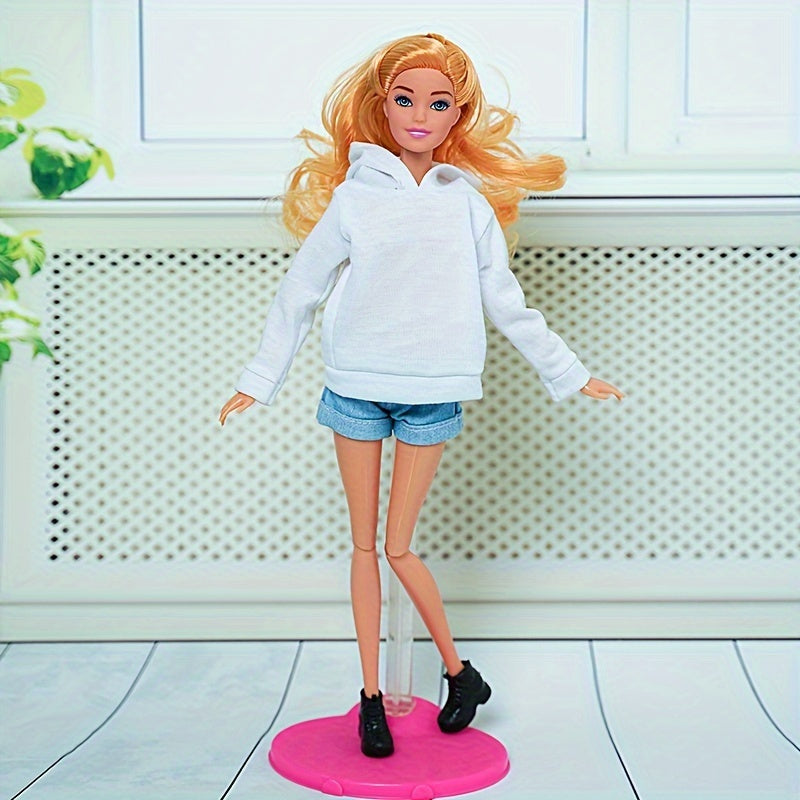 2pcs Doll Clothes Sweatshirt for 11.5 Inch Dolls, Loose Hooded Sweater & Shorts