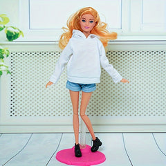 2pcs Doll Clothes Sweatshirt for 11.5 Inch Dolls, Loose Hooded Sweater & Shorts