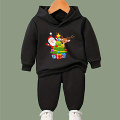 OERYUI Kids Santa & Christmas Tree Print Hoodies Pants Set