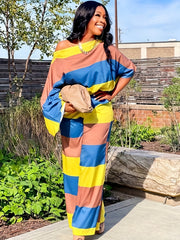 Striped One Shoulder Half Sleeve Top & Pants Set