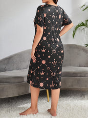 Nightdress Women's Plus Cartoon & Star Print Short Sleeve Sleep Dress