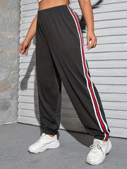Sports Pants Women's Plus Side Stripes Elastic Waist Medium