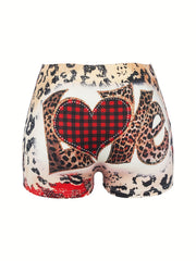 Sexy Shorts Women's Plaid & Leopard Print High Rise Stretch Shorts